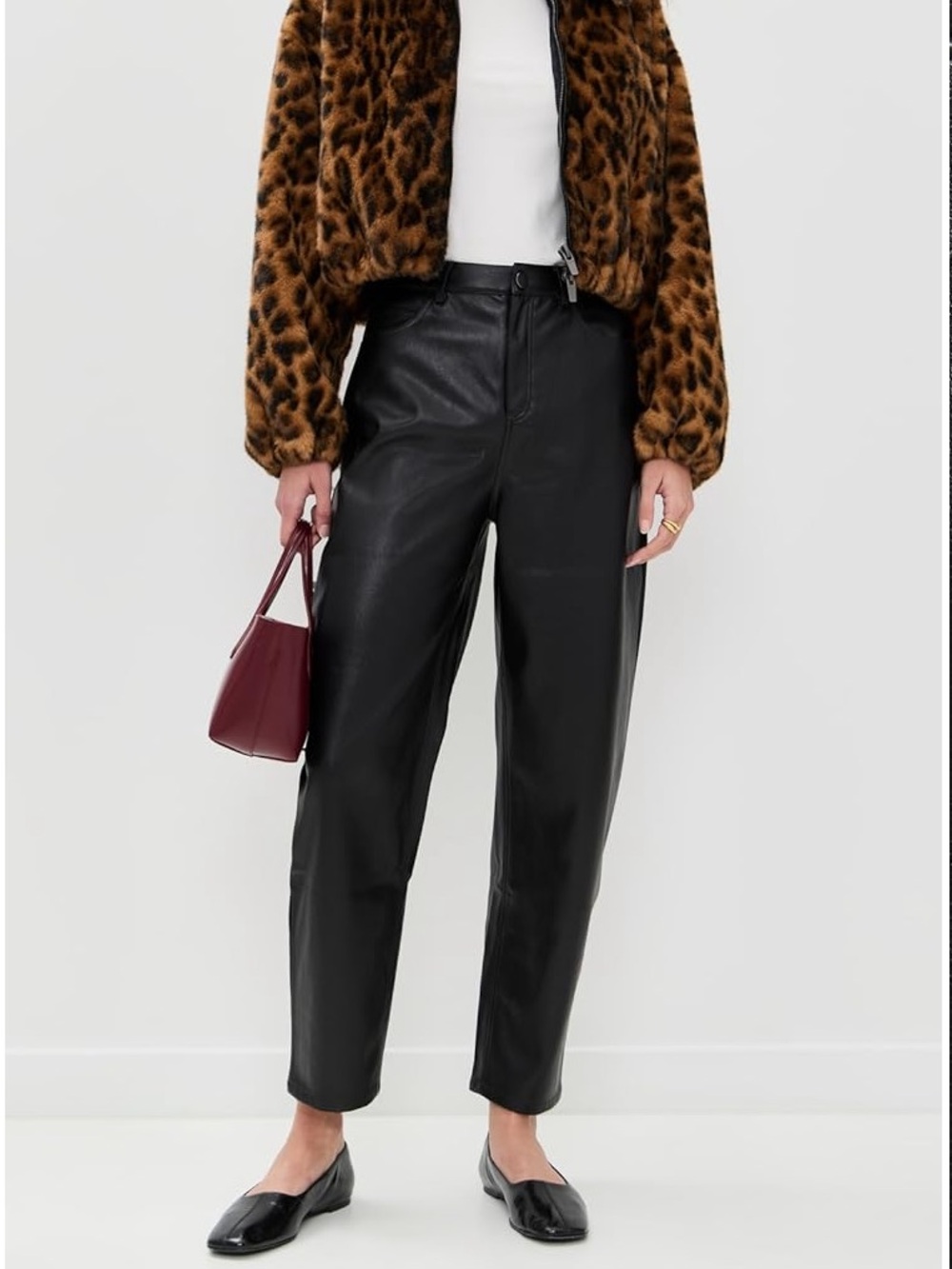 LE BOP Dakota Faux Leather Barrel Pants size 8 Black